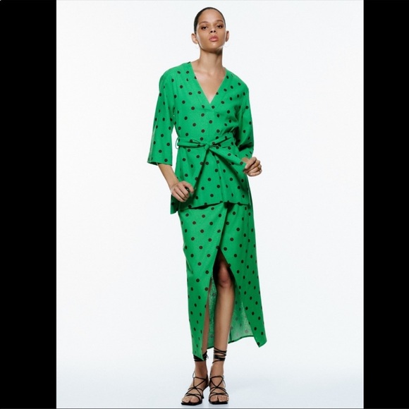 Zara | Dresses | Zara Linen Blend Polka Dot Skirt And Kaftan Top | Poshmark
